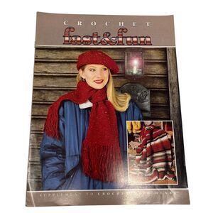 Leisure Arts Crochet Fast & Fun Leaflet Vintage 1998 Scarfs, Crafts, Blanket Hat